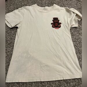 White and red teddy bear graphic tee